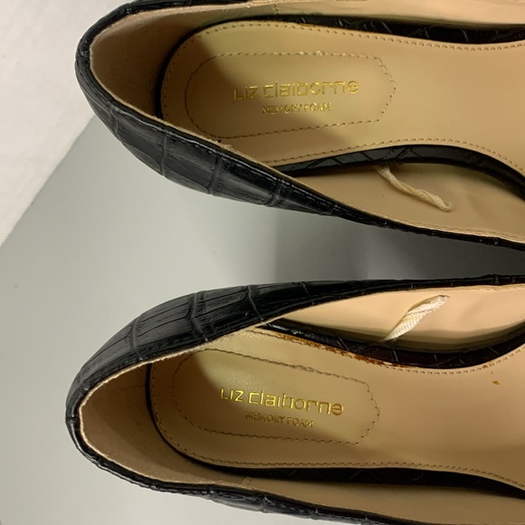 Black Liz Claiborne Haslett Memory Foam Pointed Toe Block Heel Pump 7 Workwear - Picture 9 of 12